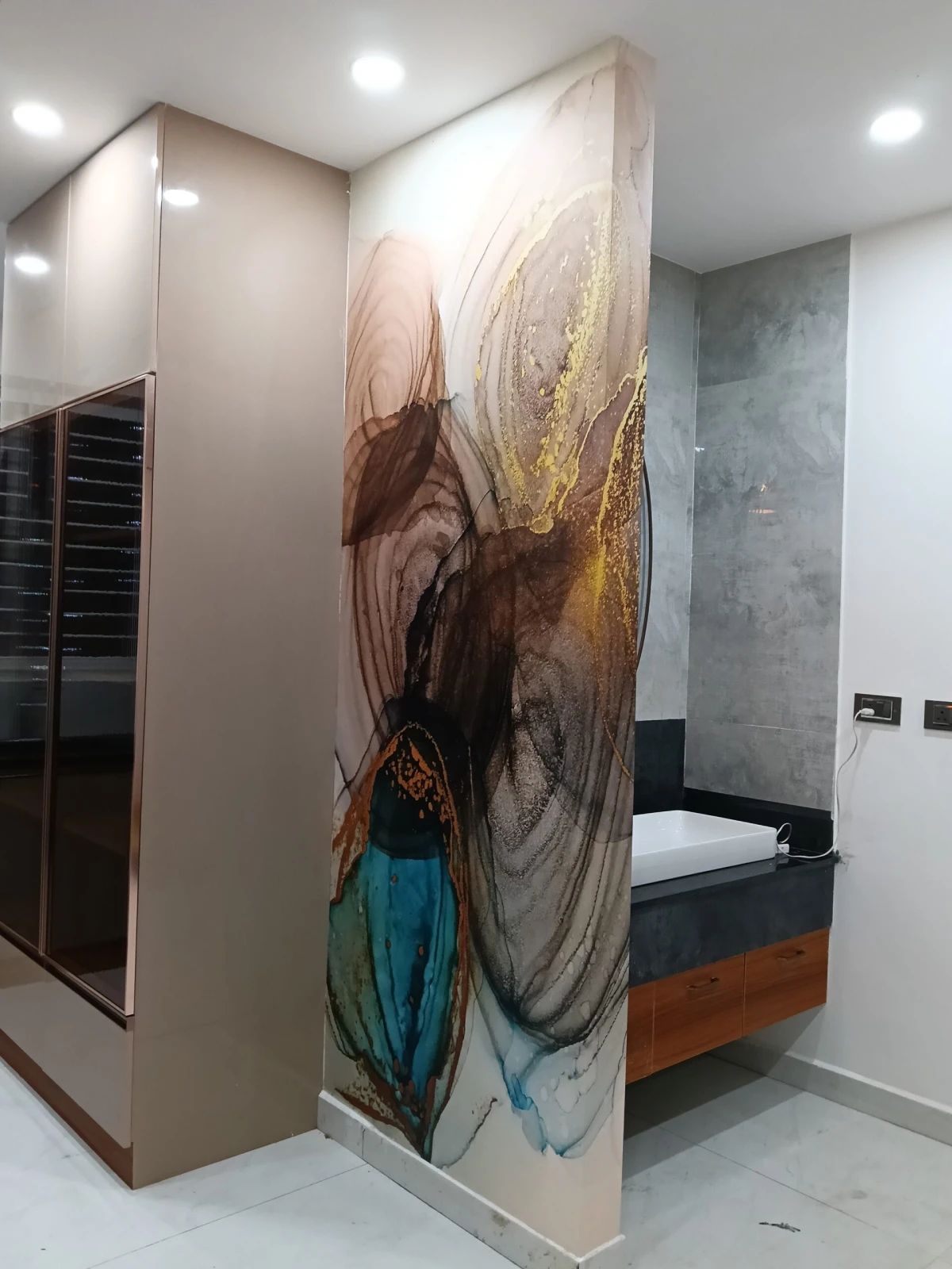 Azura, Luxurious Blue and Brown Marble Wallpaper Mural