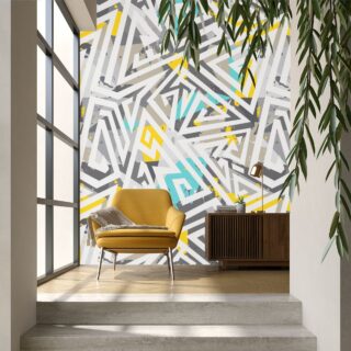Aesthetic Abstract Pattern White, Yellow and Blue Lines