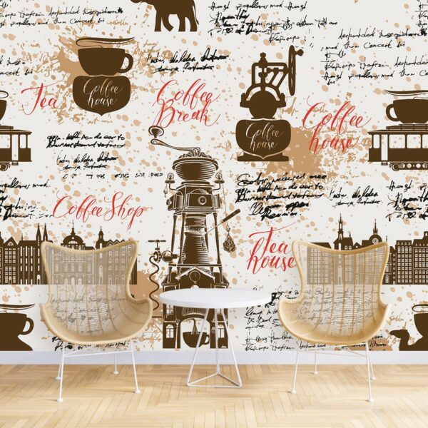 Vintage Restaurant and Cafe Wallpaper With Pattern of Coffee and Tea ...