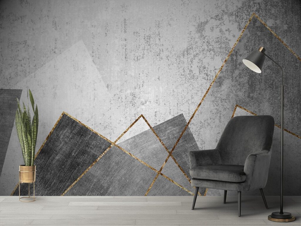 Grey and Gold Pattern Wallpaper, Living Room with gold lines Magic