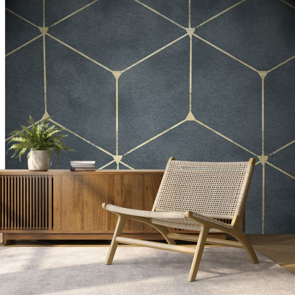 Blue Geometric Pattern Wallpaper, Wallpaper for Drawing Room Magic Decor