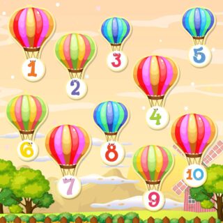 Wallpaper for Nursery, Numbers With Hot Air Balloons