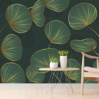 Luxury Gold Green Gingko Wallpaper for Walls