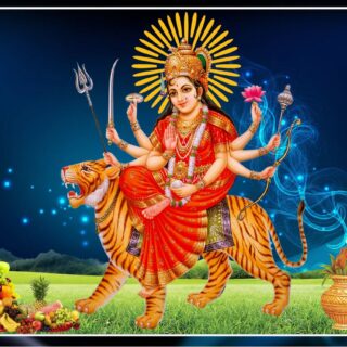 Durga Maa Sitting on Lion Wallpaper for Pooja Room