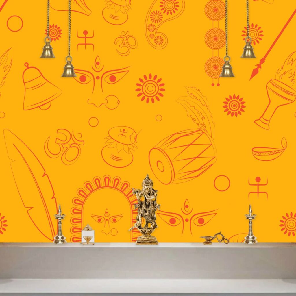Durga Maa Symbols Wallpaper for Pooja Room Magic Decor