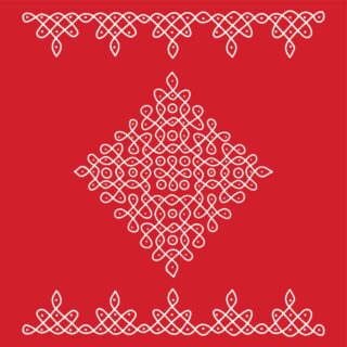 Red Color Big Kolam Border wallpaper for Pooja Room