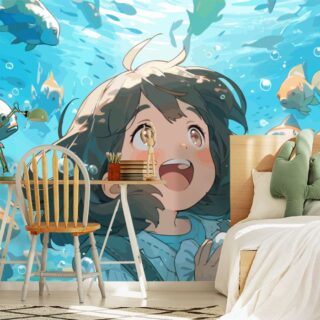 Anime Girl and Underwater Fishes Wallpaper for Wall