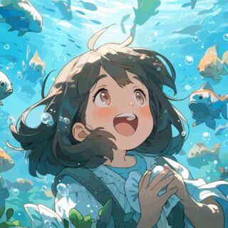 Anime Girl and Underwater Fishes Wallpaper for Wall