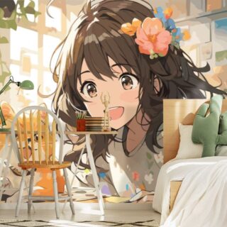 Creative Anime Girl and Cat Wallpaper for Wall