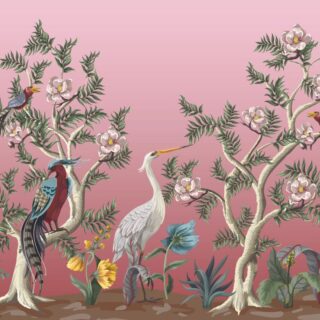 Pink Chinoiserie Wallpaper With Peonies And Birds
