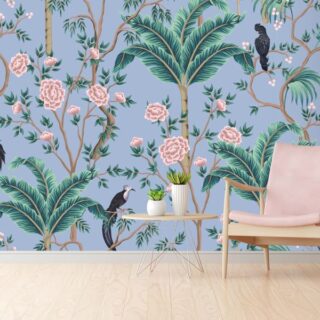 Chinoiserie Style Garden Tree, Banana Tree, Plant, Rose, Crane Wallpaper
