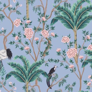 Chinoiserie Style Garden Tree, Banana Tree, Plant, Rose, Crane Wallpaper