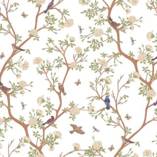 Floral Chinoiserie Wallpaper of Camellia Blossom Tree