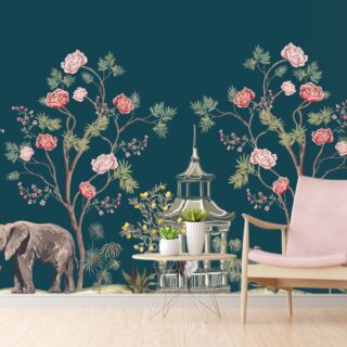 Tropical Vintage Chinoiserie Landscape Wallpaper