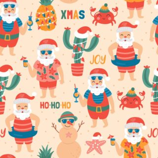Christmas Holiday With Santa Claus On Beach Decor Wallpaper