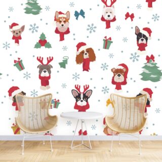 Dog In Santa Hats And Scarves Christmas Wallpaper Decor