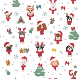 Dog In Santa Hats And Scarves Christmas Wallpaper Decor