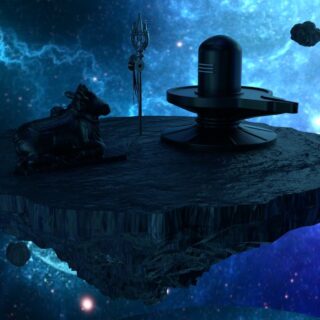 3D Shiva Lingam and Nandhi Statue in Space Wallpaper for Wall