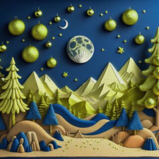 3D Christmas Tree and Mountains Mural Wallpaper