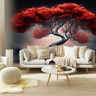 3D Red Tree Art Wallpaper for Room