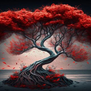 3D Red Tree Art Wallpaper for Room