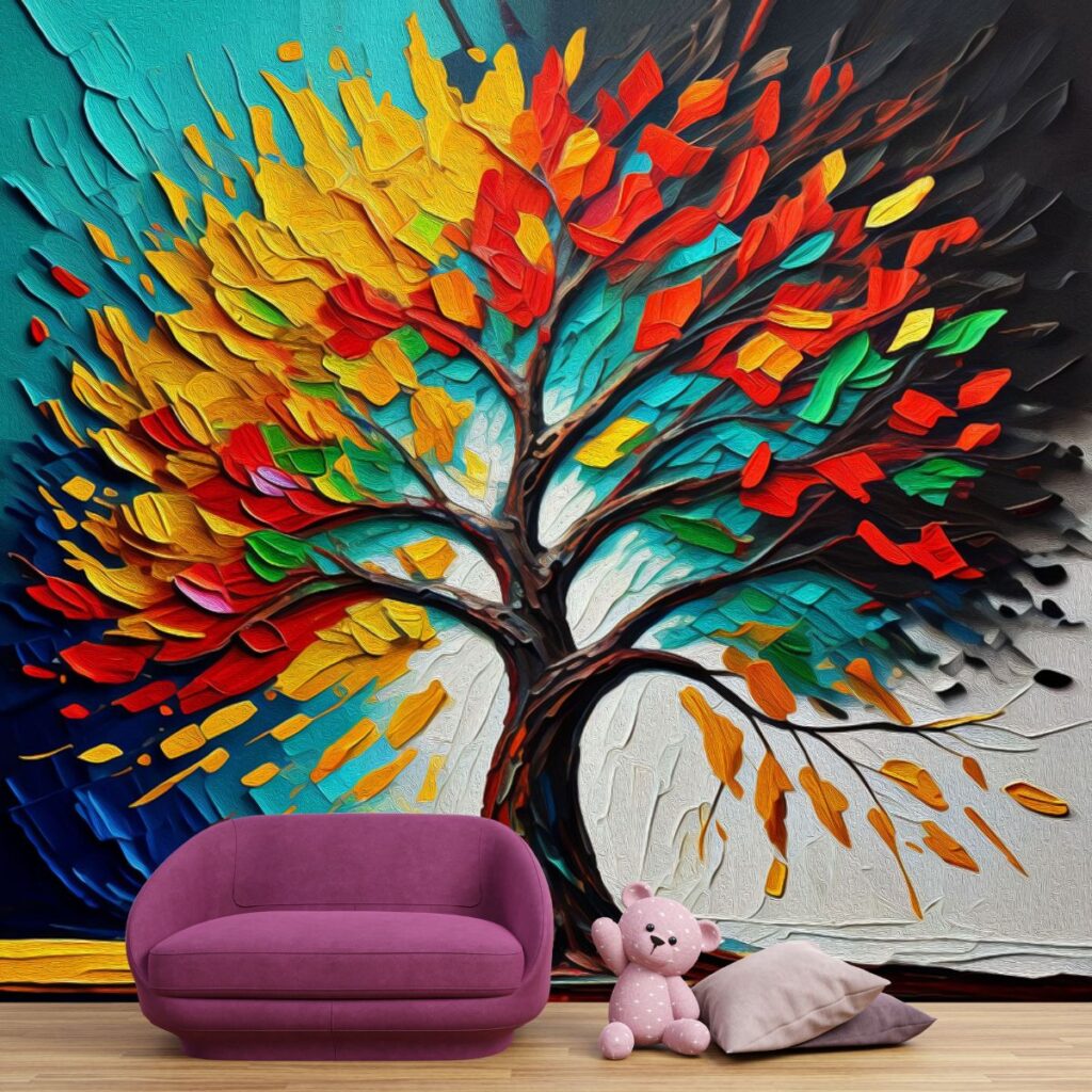 Stylized Tree Modern Artwork Oil Painting Wallpaper for Wall Magic