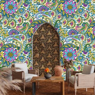 Traditional Indian Motif Paisely Pattern Wallpaper for Wall