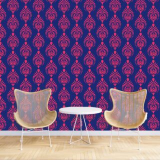 Vibrant Pink and Blue Color Indian Paisely Pattern Wallpaper for Wall