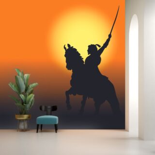 Chhatrapati Shivaji Maharaj Riding Horse and Holding Sword Silhouette Wallpaper