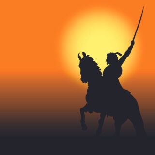 Chhatrapati Shivaji Maharaj Riding Horse and Holding Sword Silhouette Wallpaper
