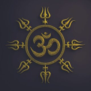 Golden Om Symbol With Trishul Wallpaper for Wall