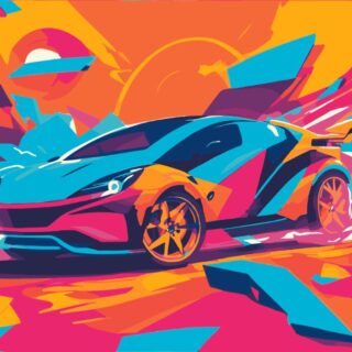 Fast Electric Car Drifting Through Colorful World Graffiti Wallpaper Mural
