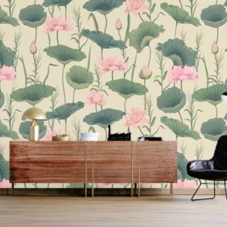 Serene Pink Lotus and Reeds Wallpaper for Wall