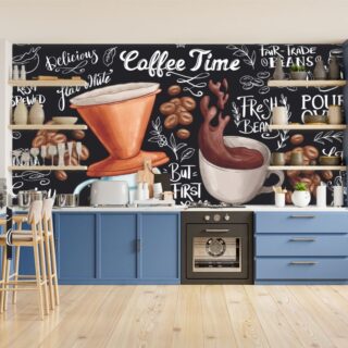 Fast Food Coffee Restaurant Chalkboard Design Wallpaper for Wall