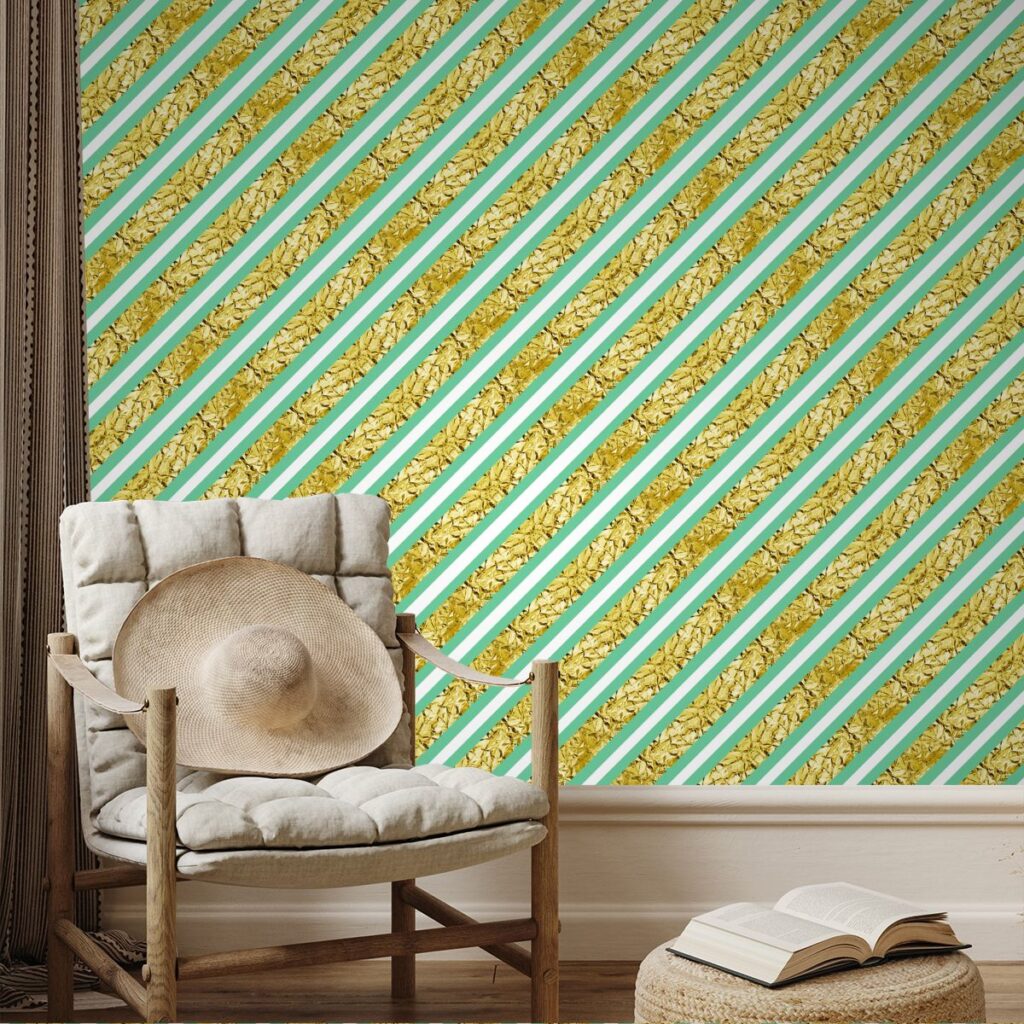 Teal Gold White Pattern Wallpaper For Wall Magic Decor