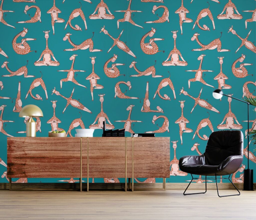 Cute Giraffes In Various Yoga Poses Wallpaper for Wall - Magicdecor®