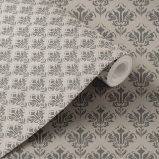 Grey and White Damask Wallpaper Roll