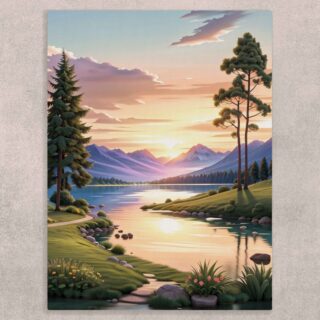 Serene River and Mountains Canvas Painting
