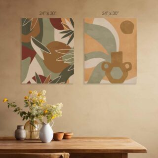 Enigmatic Green Botanical Palette Canvas Painting Set of 2