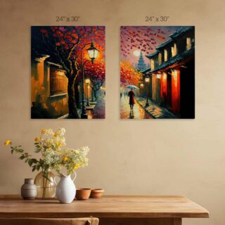 Ancient City Street Japan Canvas Painting Set of 2