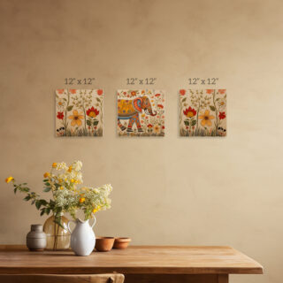 Indian Elephant Garden Canvas Painting Wall Art Set of 3