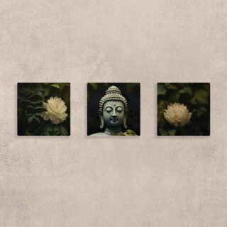 Tranquil Buddha amidst Roses Canvas Wall Art Set of 3