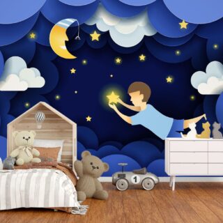 Child Touching The Stars Inspirational Wallpaper Mural for Kids