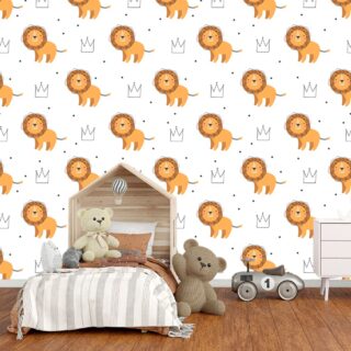 Cute Lion Pattern Wallpaper for Kids