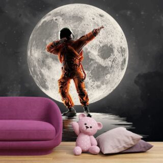 Dancing Astronaut and Moon Inspiring Wallpaper for boys and girls