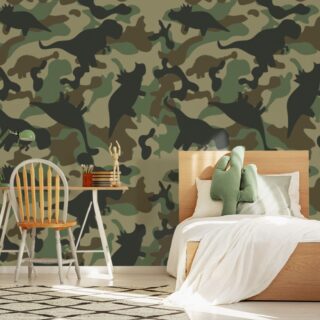 Dinosaur Army Camouflage Pattern Wallpaper for Boys
