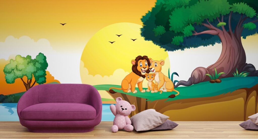 Lion Family Wallpaper for Kids Room - Magicdecor®