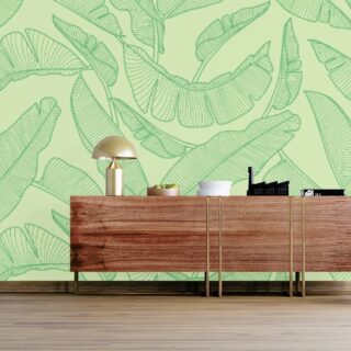 Banana Leaves In Line Art Style Wallpaper for Wall