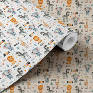 Cute Animals Safari Pattern Wallpaper Roll for Kids Room
