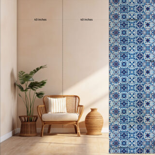 Spanish Pattern Blue Indigo Color Wallpaper Roll for Kitchen